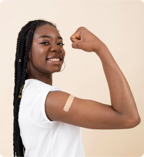 smiley woman showing biceps